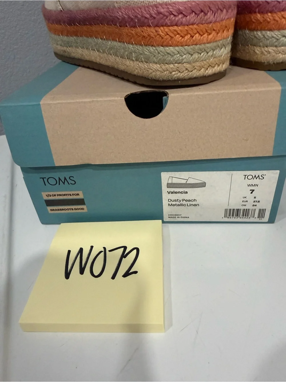 TOMS Womens Valencia Plaform Espadrille - Dusty Peach Metallic Linen